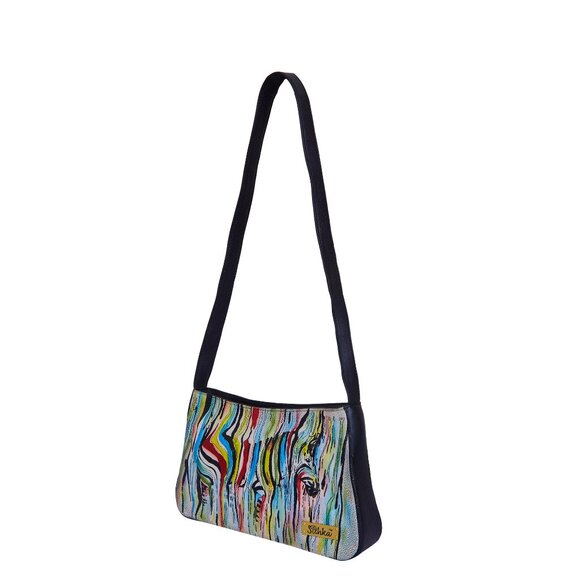 Hand-Painted Leather Zebra Multicolor Artwork Women's Shoulder Sling Bag - Picture 3 of 7